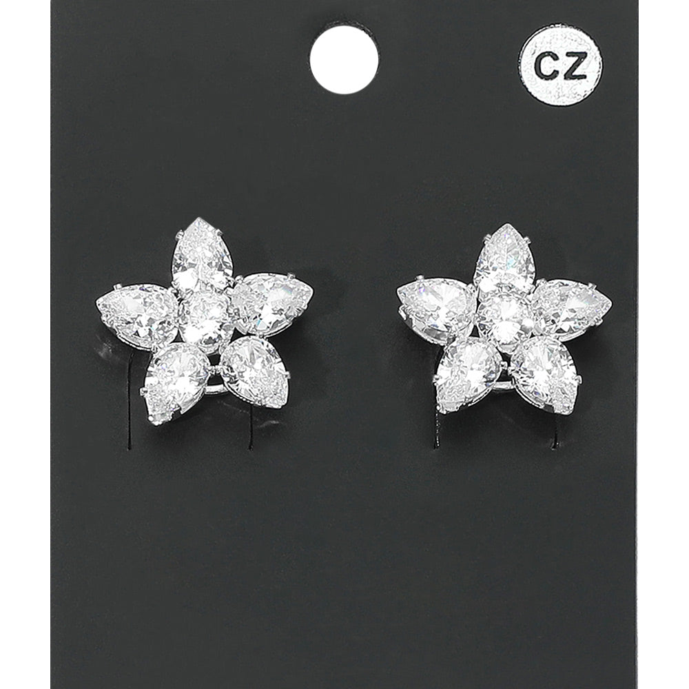 Madeline Love Clear, Silver Flower CZ Stone Cluster Stud Evening Earrings
