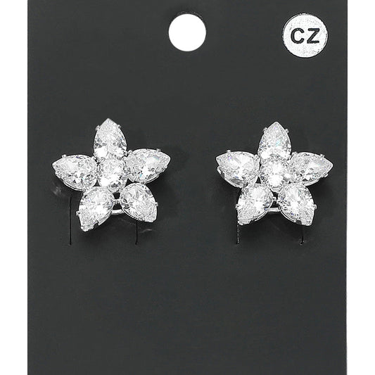Madeline Love Clear, Silver Flower CZ Stone Cluster Stud Evening Earrings
