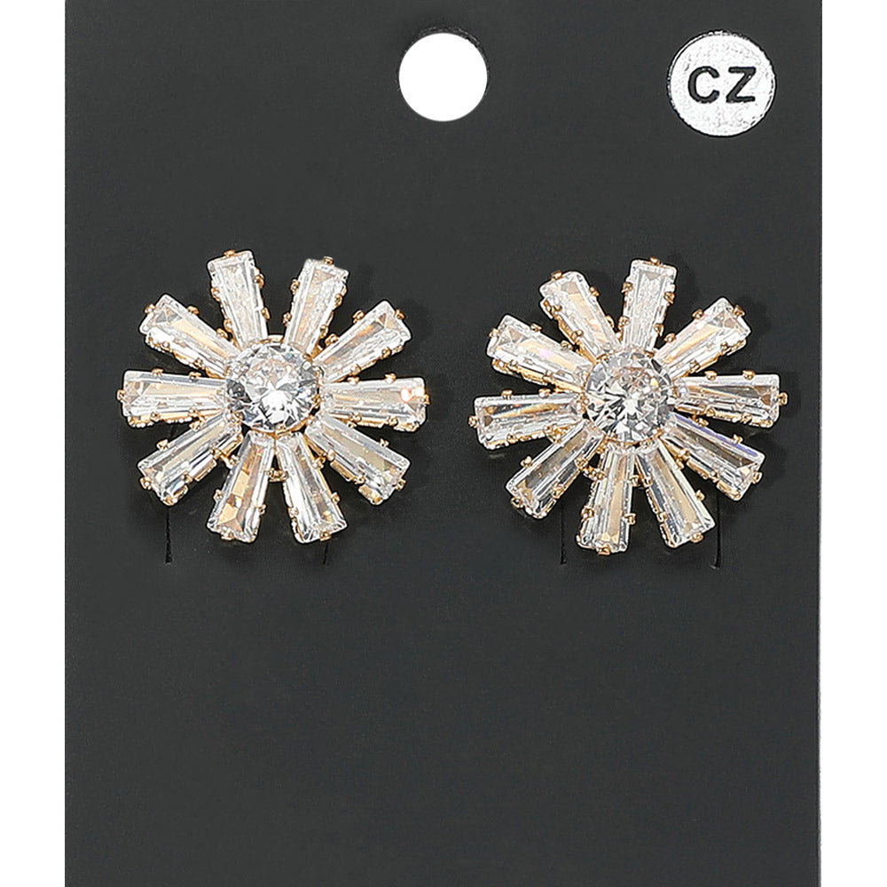 Madeline Love Clear, Gold Flower CZ Stone Stud Evening Earrings