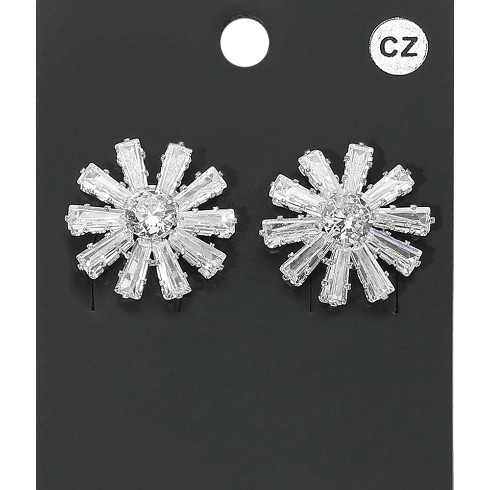 Madeline Love Clear, Silver Flower CZ Stone Stud Evening Earrings