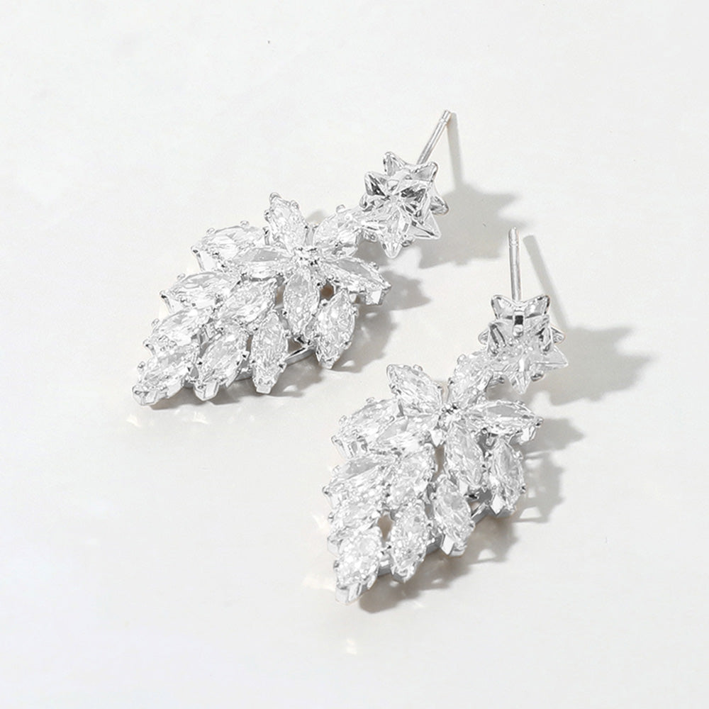Madeline Love Clear, Silver Star CZ Stone Pointed Marquise Stone Cluster Dangle Evening Earrings