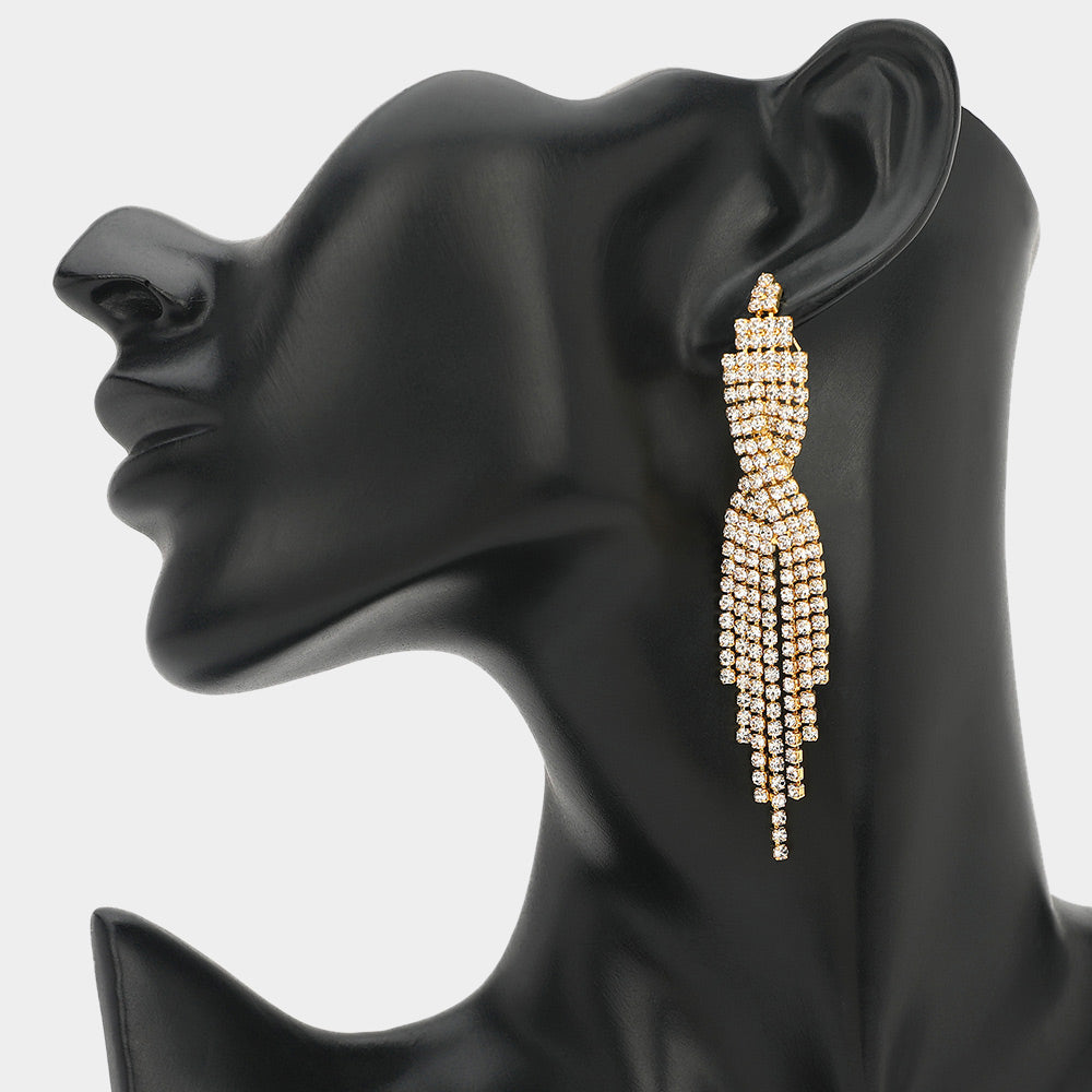 Madeline Love Clear, Gold Rhinestone Tassel Drop Evening Earrings