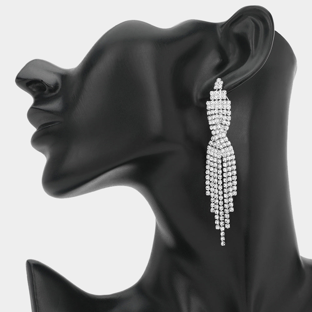 Madeline Love Clear, Silver Rhinestone Tassel Drop Evening Earrings