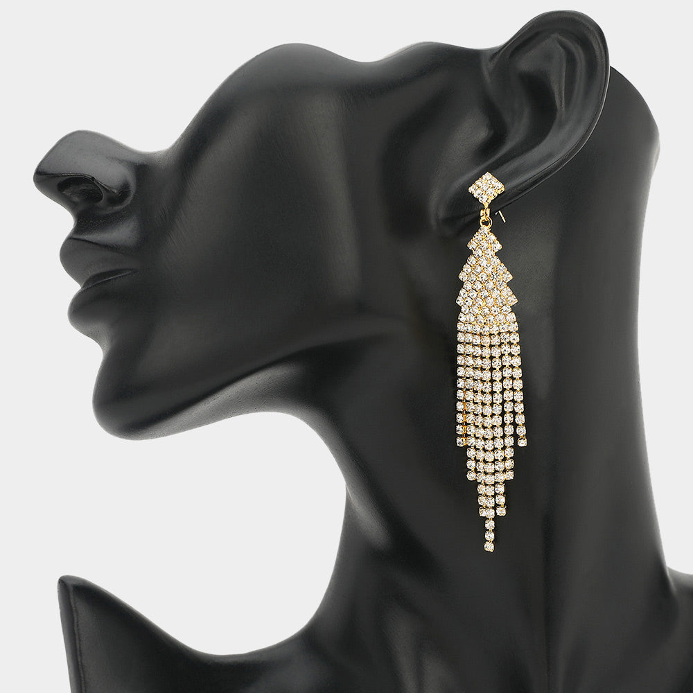 Madeline Love Clear, Gold Rhinestone Tassel Long Drop Evening Earrings