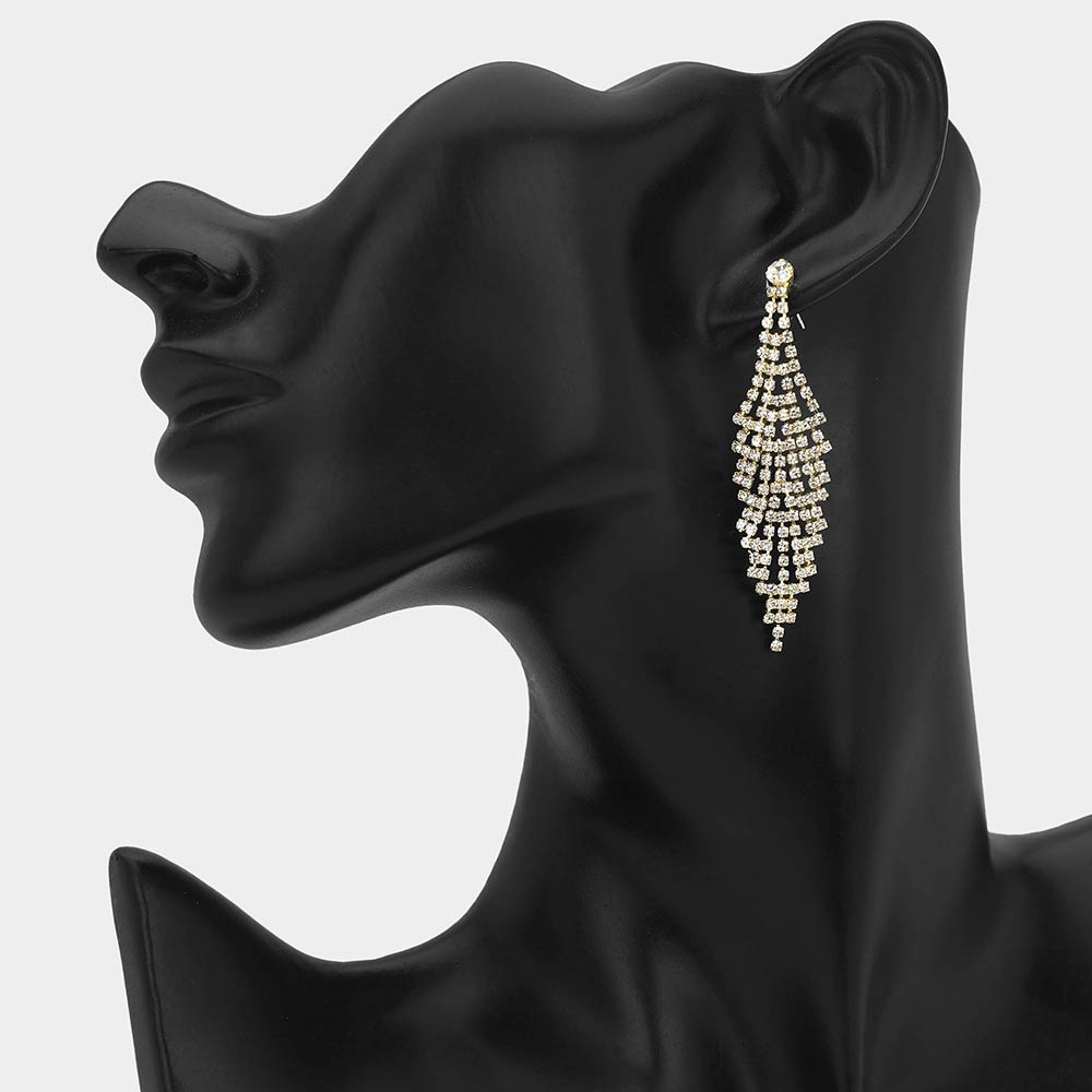 Madeline Love Clear, Gold Rhinestone Pave Tiered Drop Evening Earrings