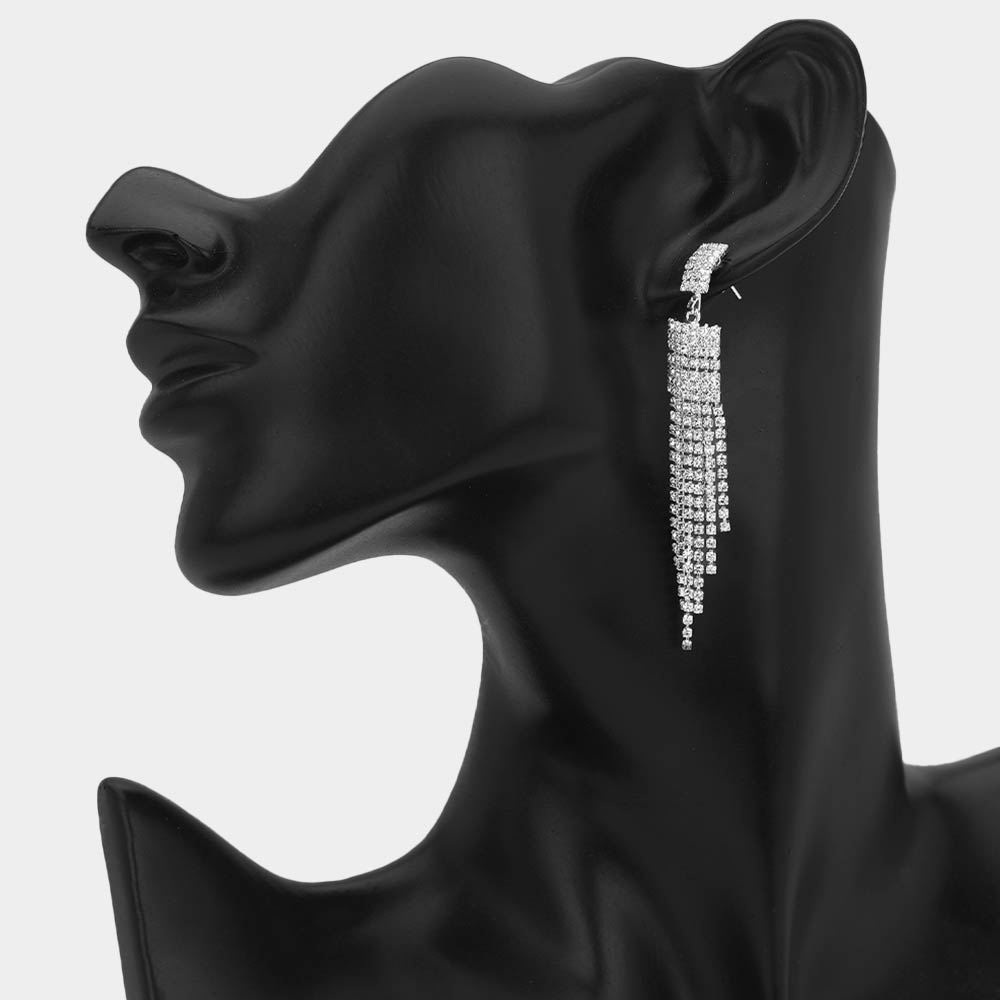 Madeline Love Clear, Silver Rhinestone Pave Fringe Drop Earrings