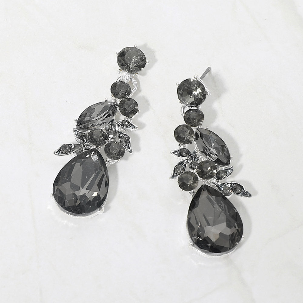 Madeline Love Black Diamond, Silver Teardrop Statement Evening Earrings