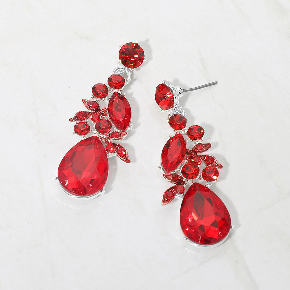 Madeline Love Red, Silver Teardrop Statement Evening Earrings