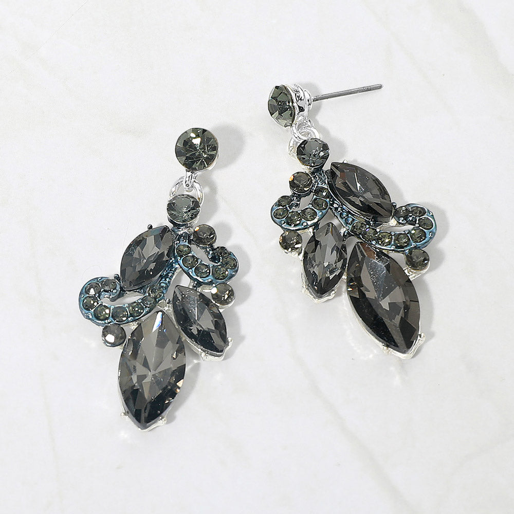 Madeline Love Black Diamond, Silver Marquise Stone Cluster Drop Evening Earrings