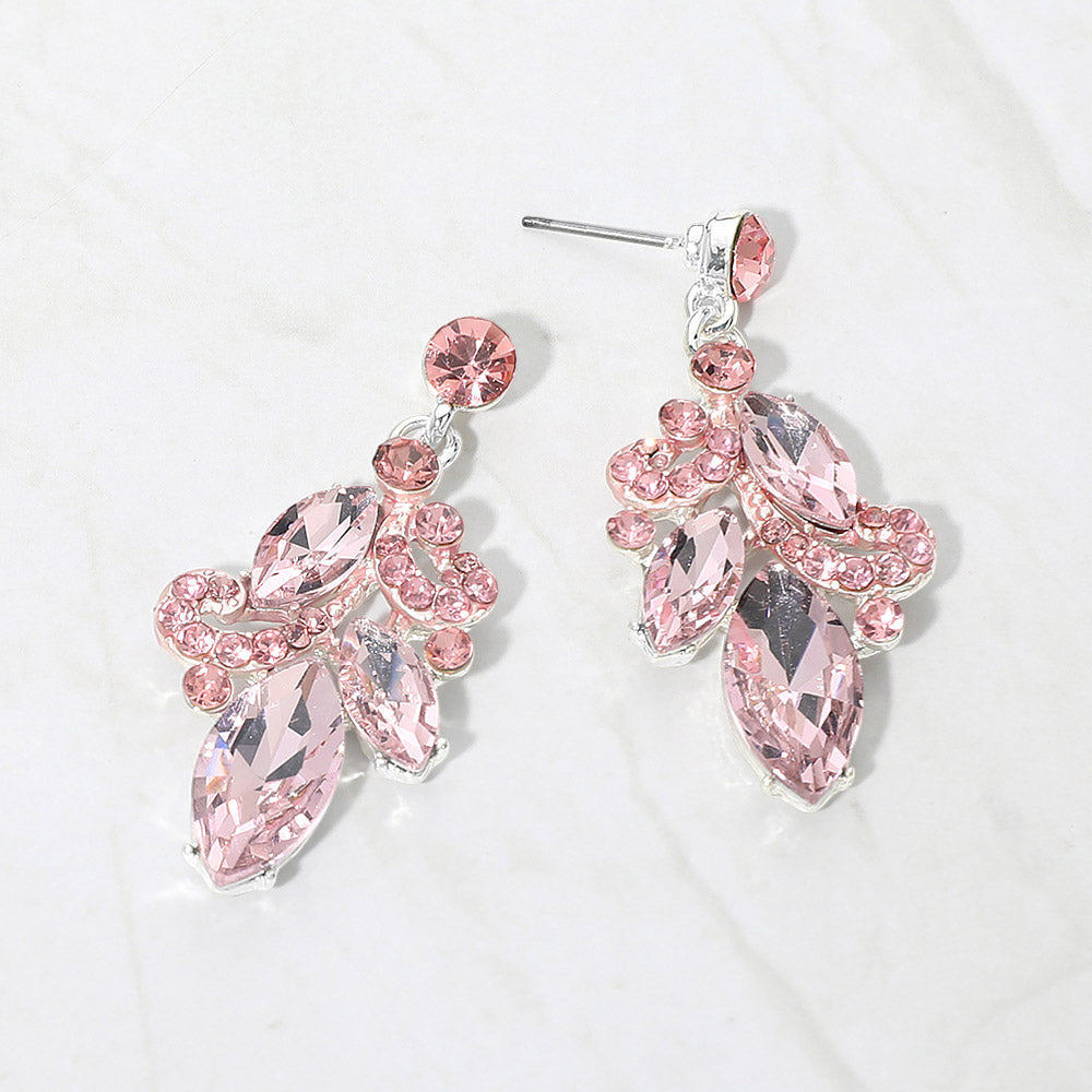 Madeline Love Lt Rose, Silver Marquise Stone Cluster Drop Evening Earrings