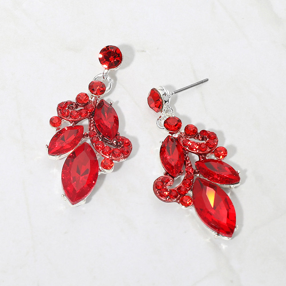 Madeline Love Red, Silver Marquise Stone Cluster Drop Evening Earrings