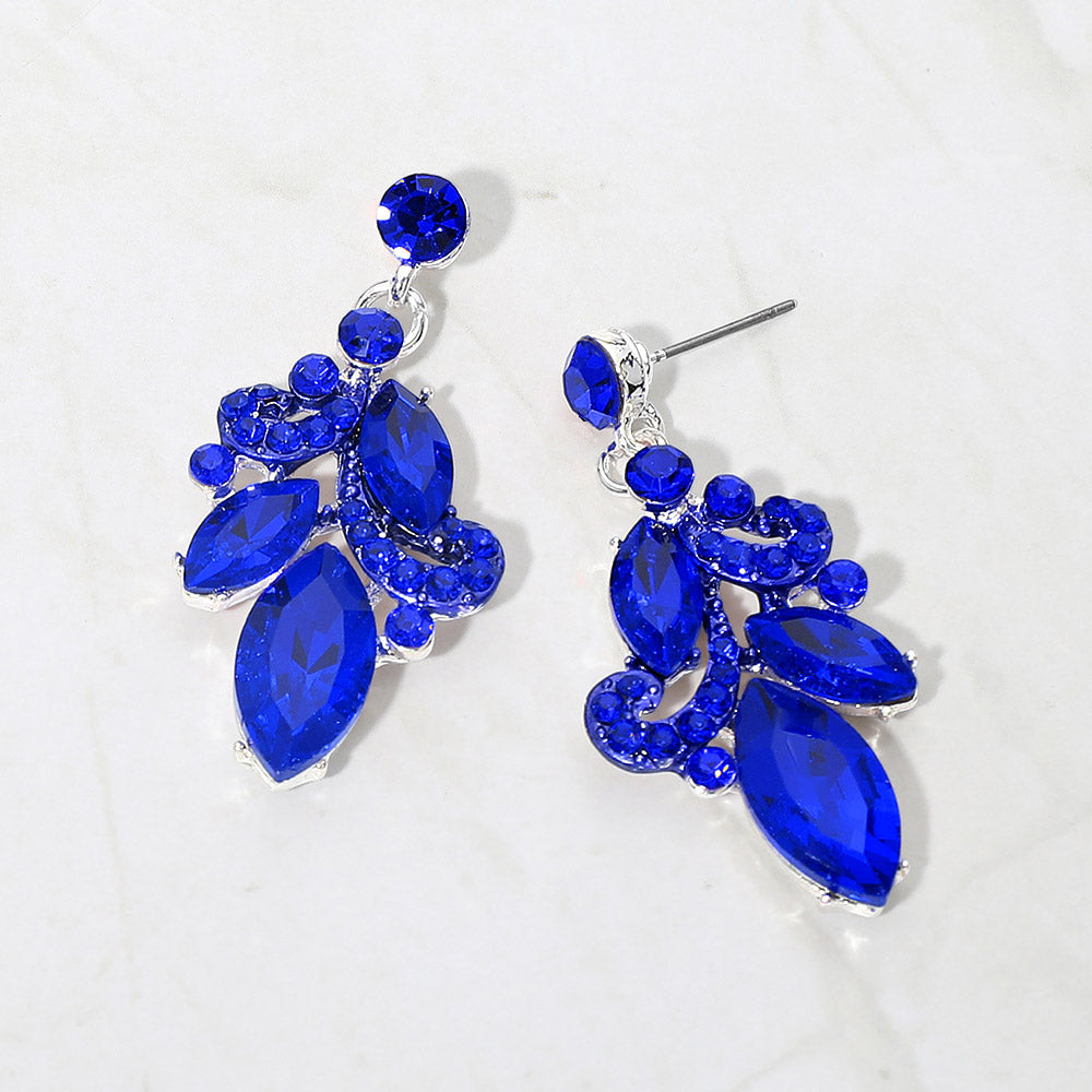 Madeline Love Sapphire, Silver Marquise Stone Cluster Drop Evening Earrings
