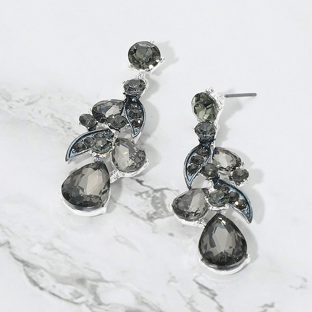 Madeline Love Black Diamond, Silver Teardrop Crystal Cluster Drop Evening Earrings