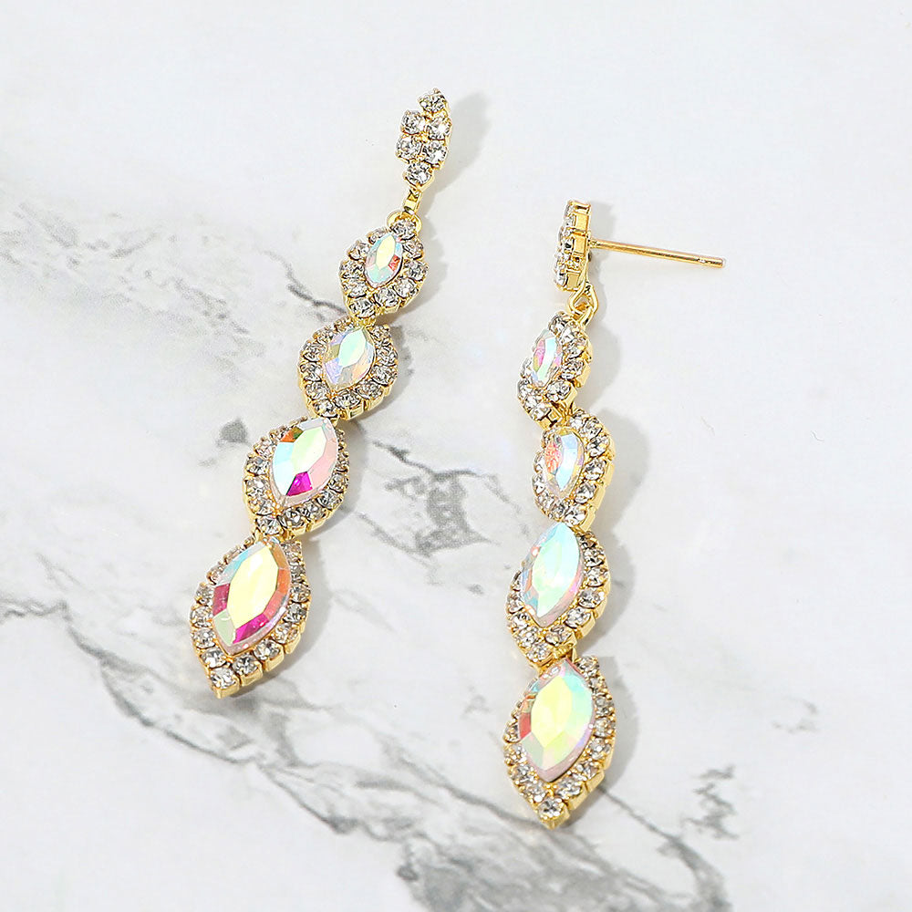 Madeline Love AB, Gold Marquise Stone Link Drop Evening Earrings