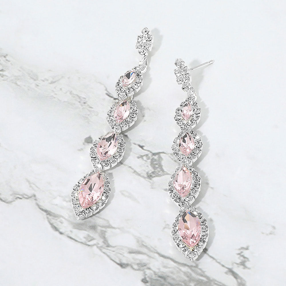 Madeline Love Lt Rose, Silver Marquise Stone Link Drop Evening Earrings