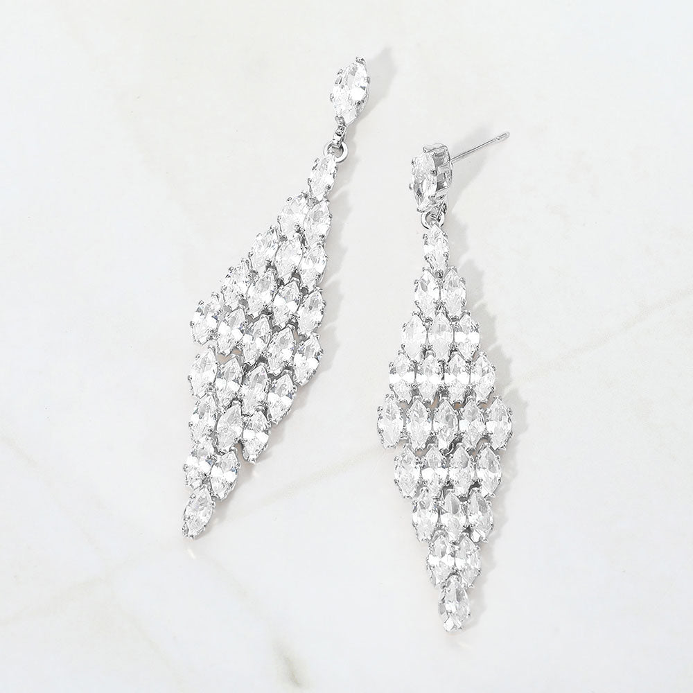 Madeline Love Clear, Silver Marquise CZ Chandelier Drop Evening Earrings