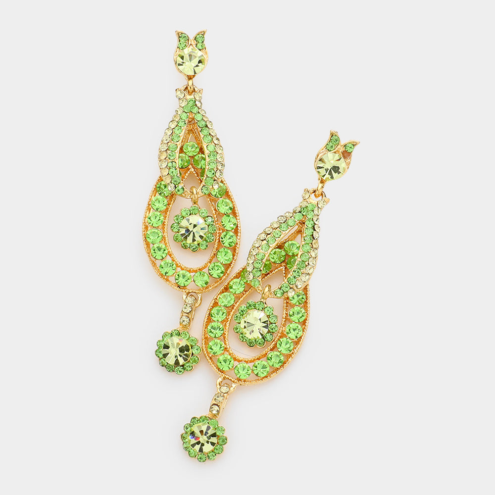 Madeline Love Green Crystal Rhinestone Rosette Dangle Evening Earrings