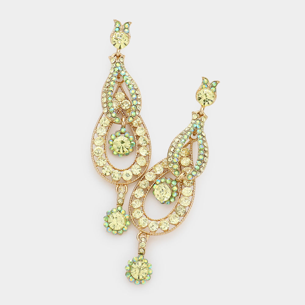 Madeline Love Yellow Crystal Rhinestone Rosette Dangle Evening Earrings