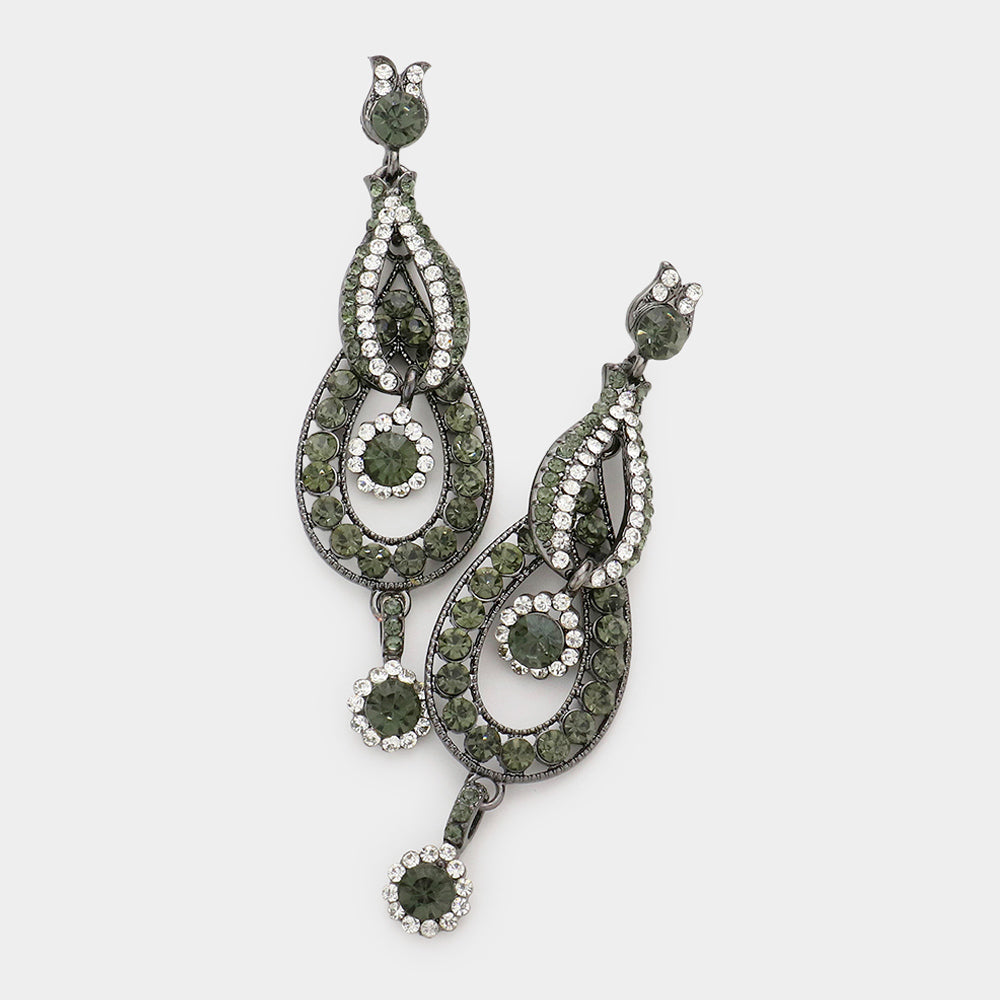 Madeline Love Black Diamond Crystal Rhinestone Rosette Dangle Evening Earrings