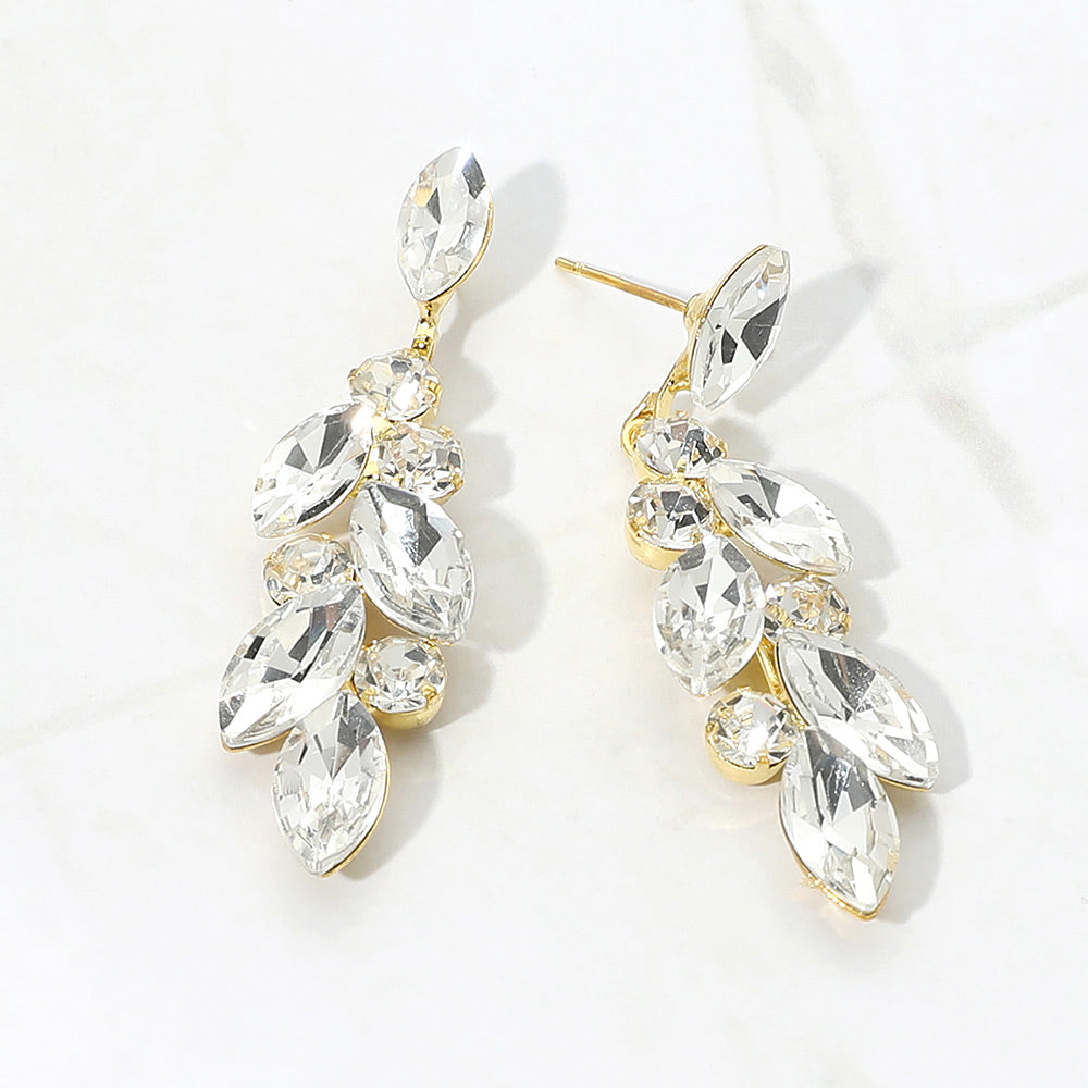 Madeline Love Clear, Gold Marquise Stone Cluster Drop Evening Earrings