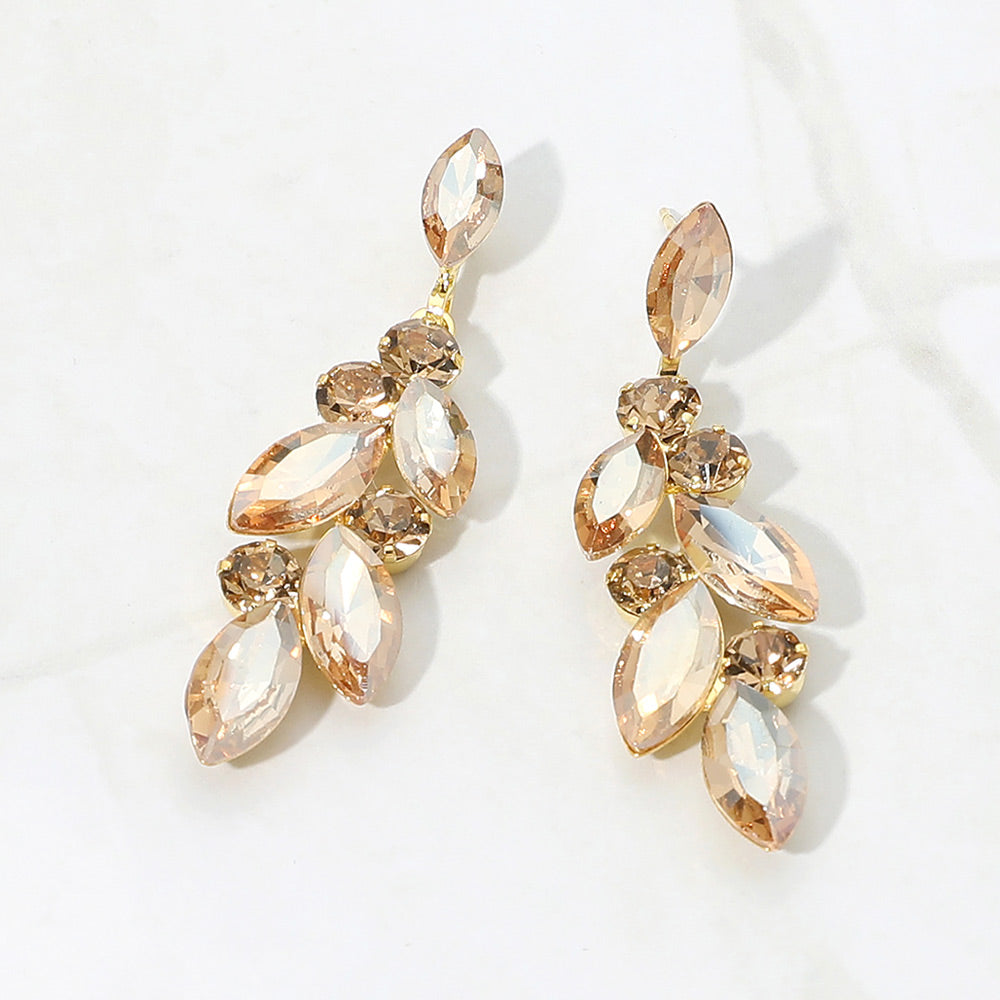 Madeline Love Gold, Lt Col Topaz Marquise Stone Cluster Drop Evening Earrings
