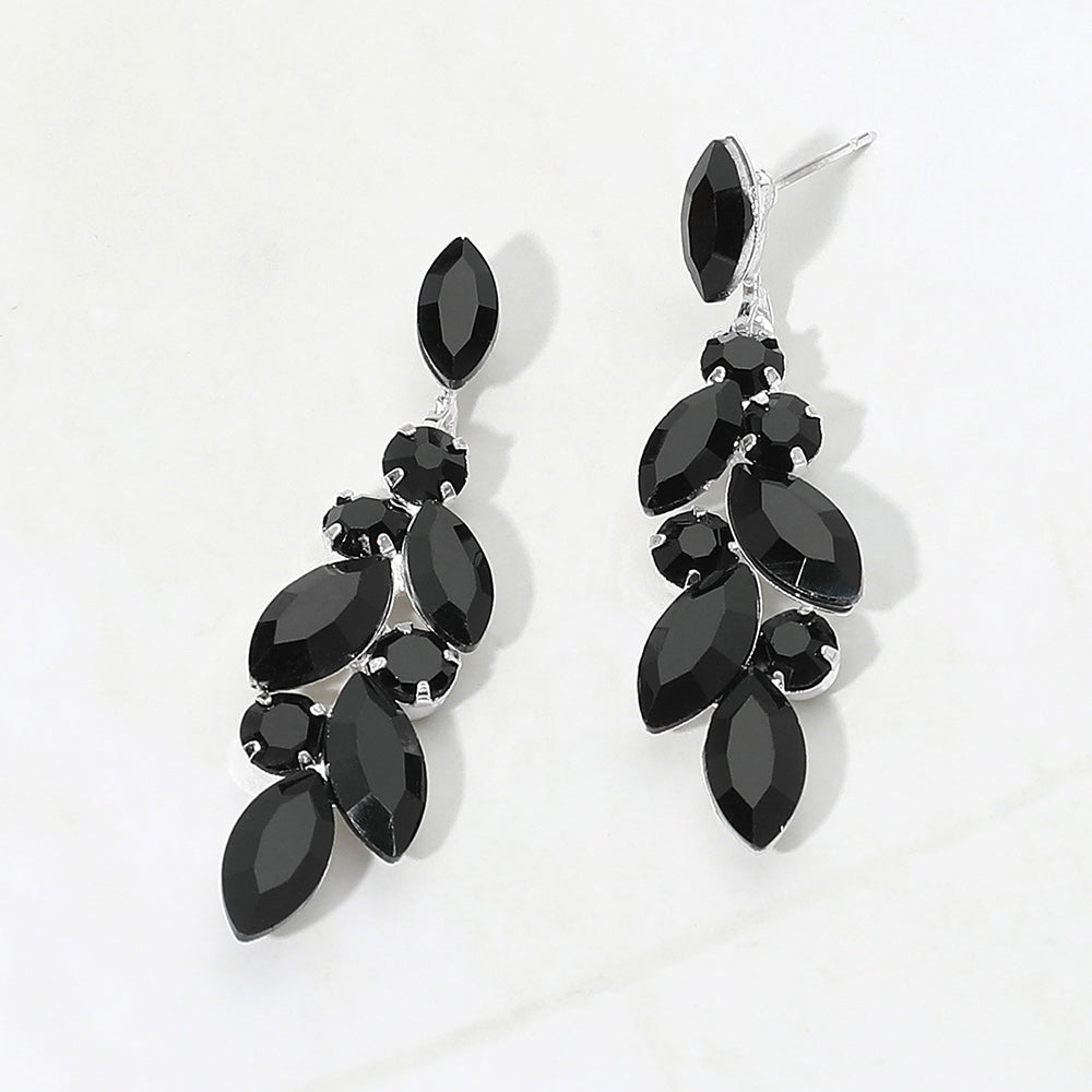 Madeline Love Black, Silver Marquise Stone Cluster Drop Evening Earrings