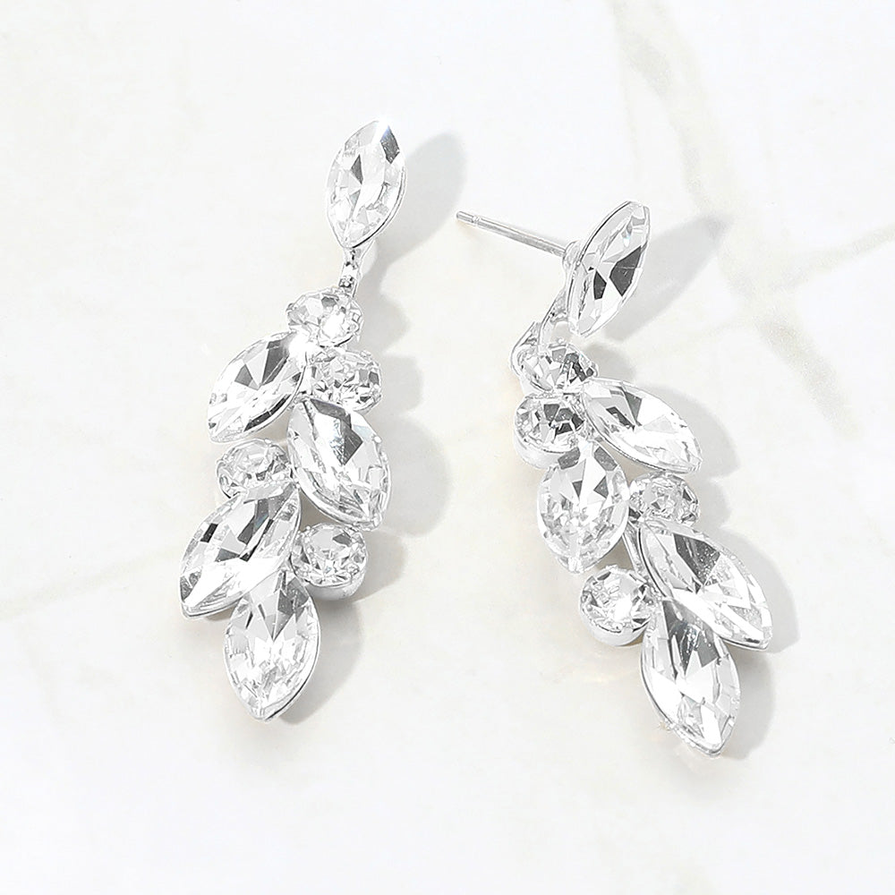 Madeline Love Clear, Silver Marquise Stone Cluster Drop Evening Earrings