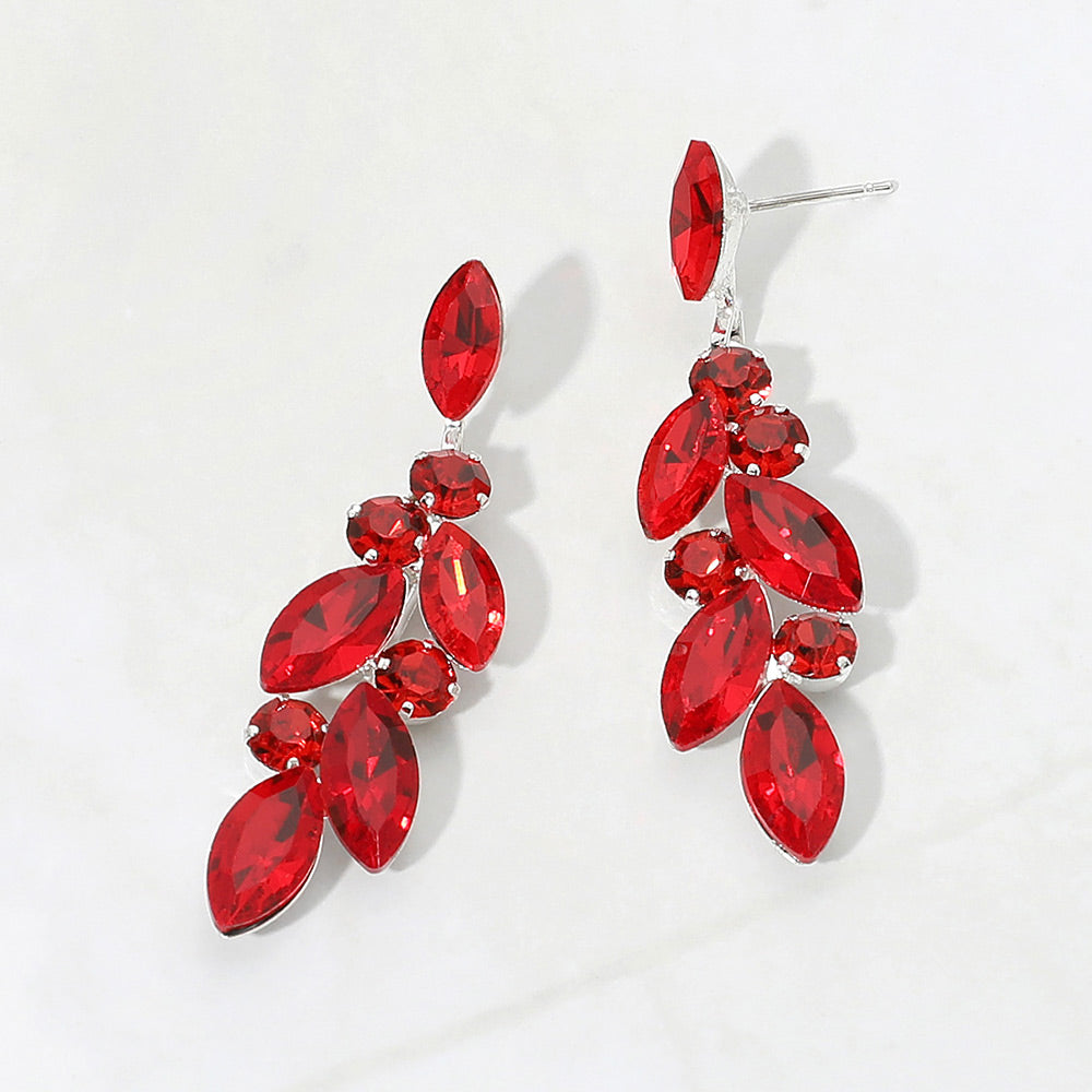 Madeline Love Red, Silver Marquise Stone Cluster Drop Evening Earrings