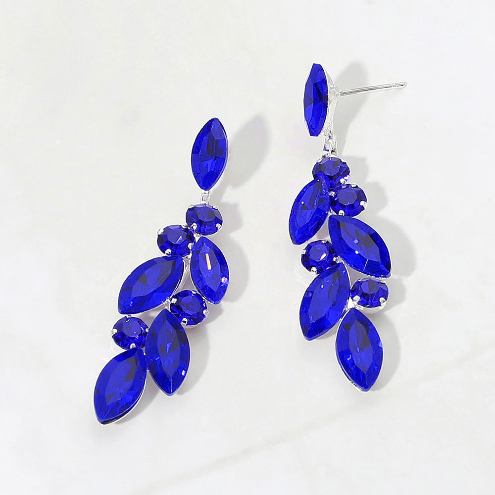 Madeline Love Sapphire, Silver Marquise Stone Cluster Drop Evening Earrings