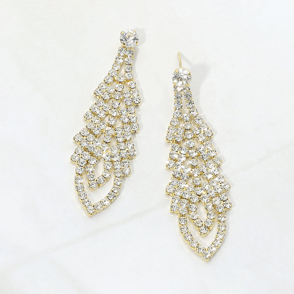 Madeline Love Clear, Gold Cascading Rhinestone Chandelier Drop Evening Earrings