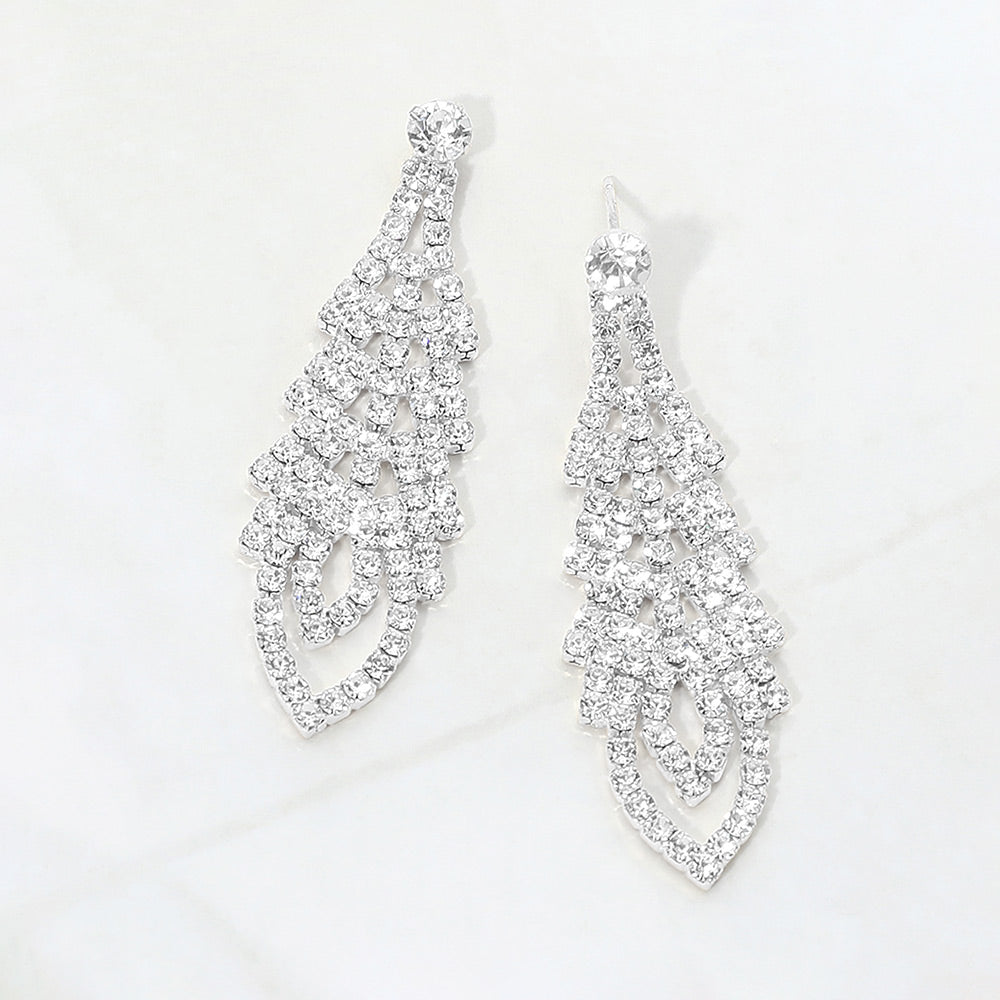 Madeline Love Clear, Silver Cascading Rhinestone Chandelier Drop Evening Earrings