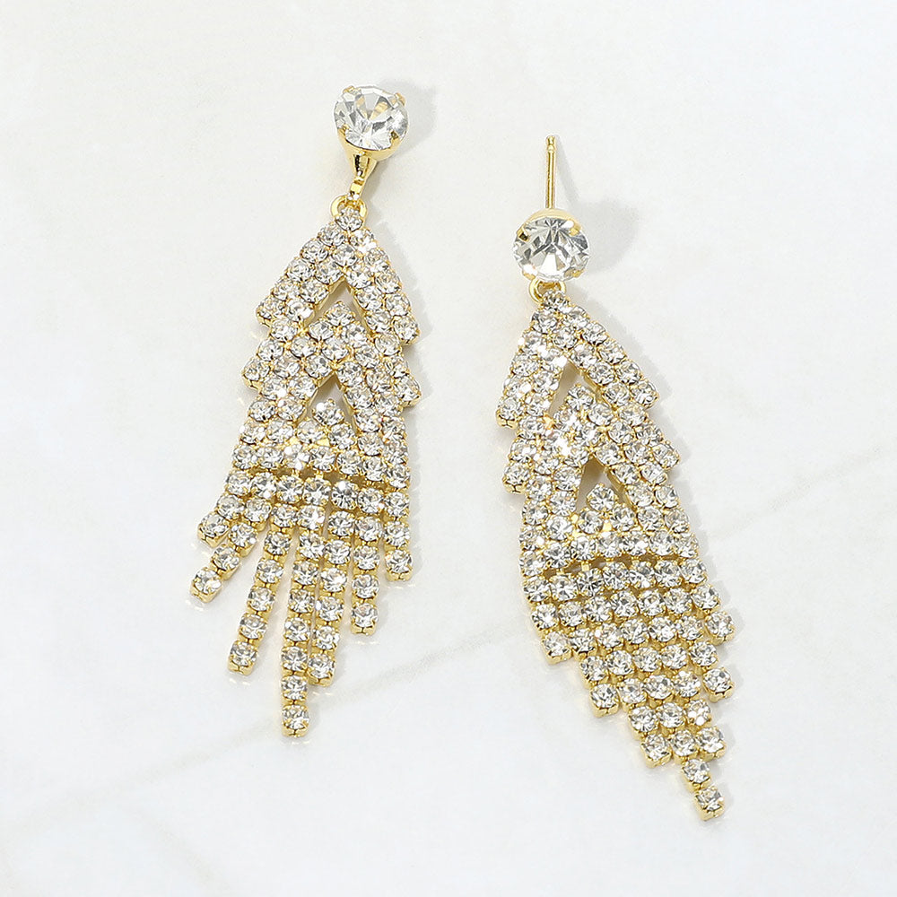 Madeline Love Clear, Gold Layered Rhinestone Fringe Chandelier Drop Evening Earrings