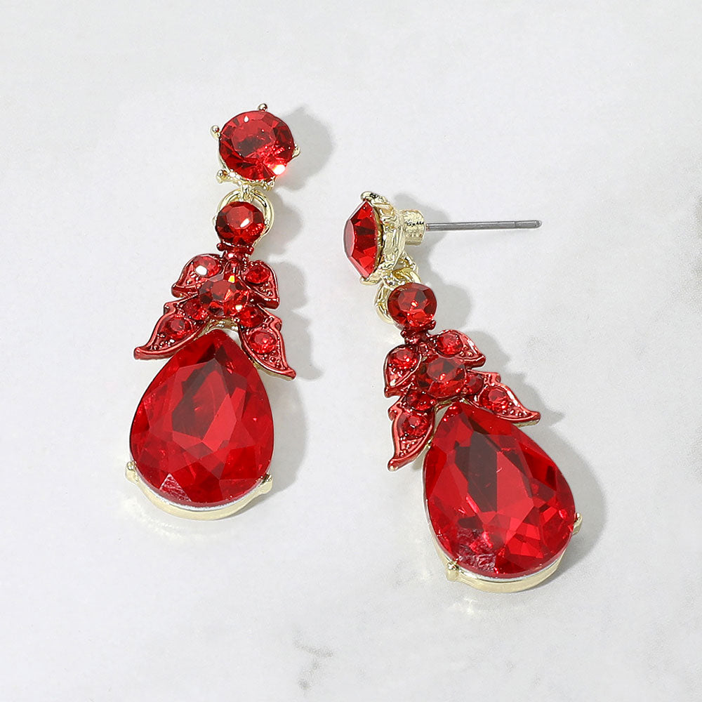Madeline Love Gold, Red Teardrop Gem Cluster Drop Dangle Evening Earrings