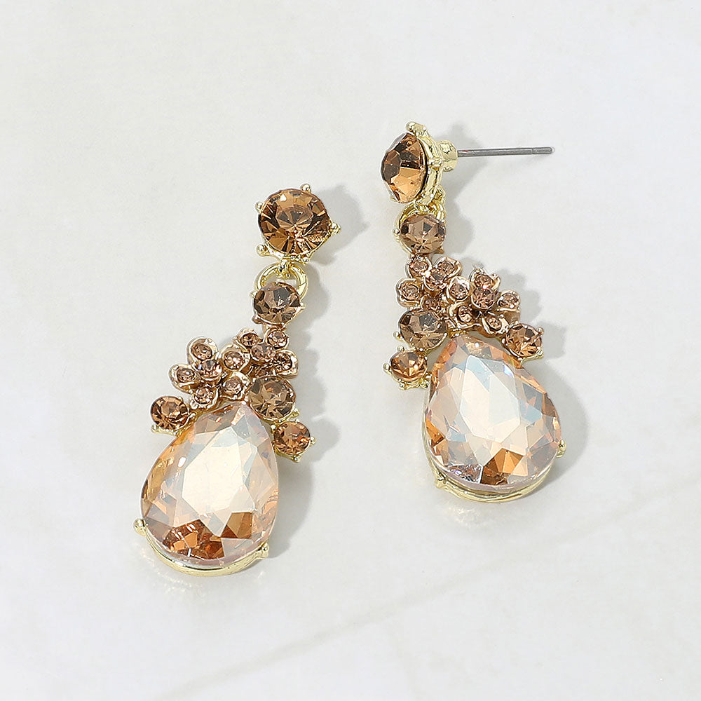 Madeline Love Gold, Lt Col Topaz Teardrop Cluster Drop Floral Evening Earrings