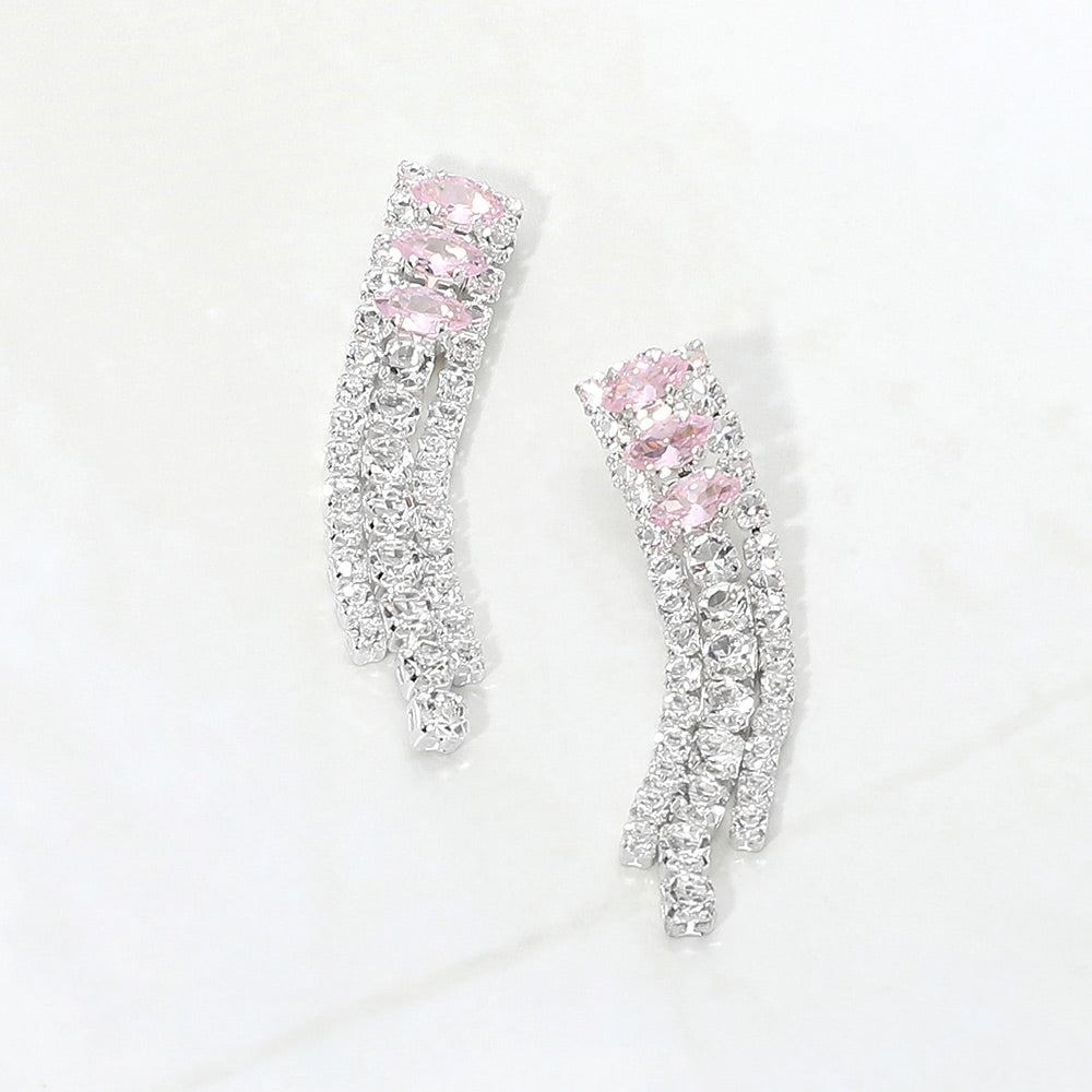 Madeline Love Lt Rose, Silver Cascading Marquise Gem Rhinestone Fringe Drop Evening Earrings