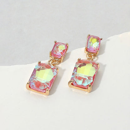 Madeline Love AB, Coral Rectangular Glass Stone Cluster Dangle Evening Earrings