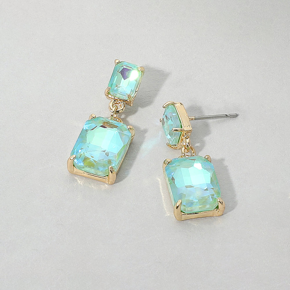 Madeline Love AB, Multi Rectangular Glass Stone Cluster Dangle Evening Earrings