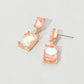 Madeline Love AB, Pink Rectangular Glass Stone Cluster Dangle Evening Earrings