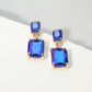 Madeline Love AB, Royal Blue Rectangular Glass Stone Cluster Dangle Evening Earrings