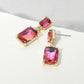 Madeline Love AB, Pink Rectangular Glass Stone Cluster Dangle Evening Earrings
