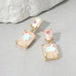 Madeline Love AB, White Rectangular Glass Stone Cluster Dangle Evening Earrings