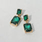 Madeline Love Emerald, Gold Rectangular Glass Stone Cluster Dangle Evening Earrings