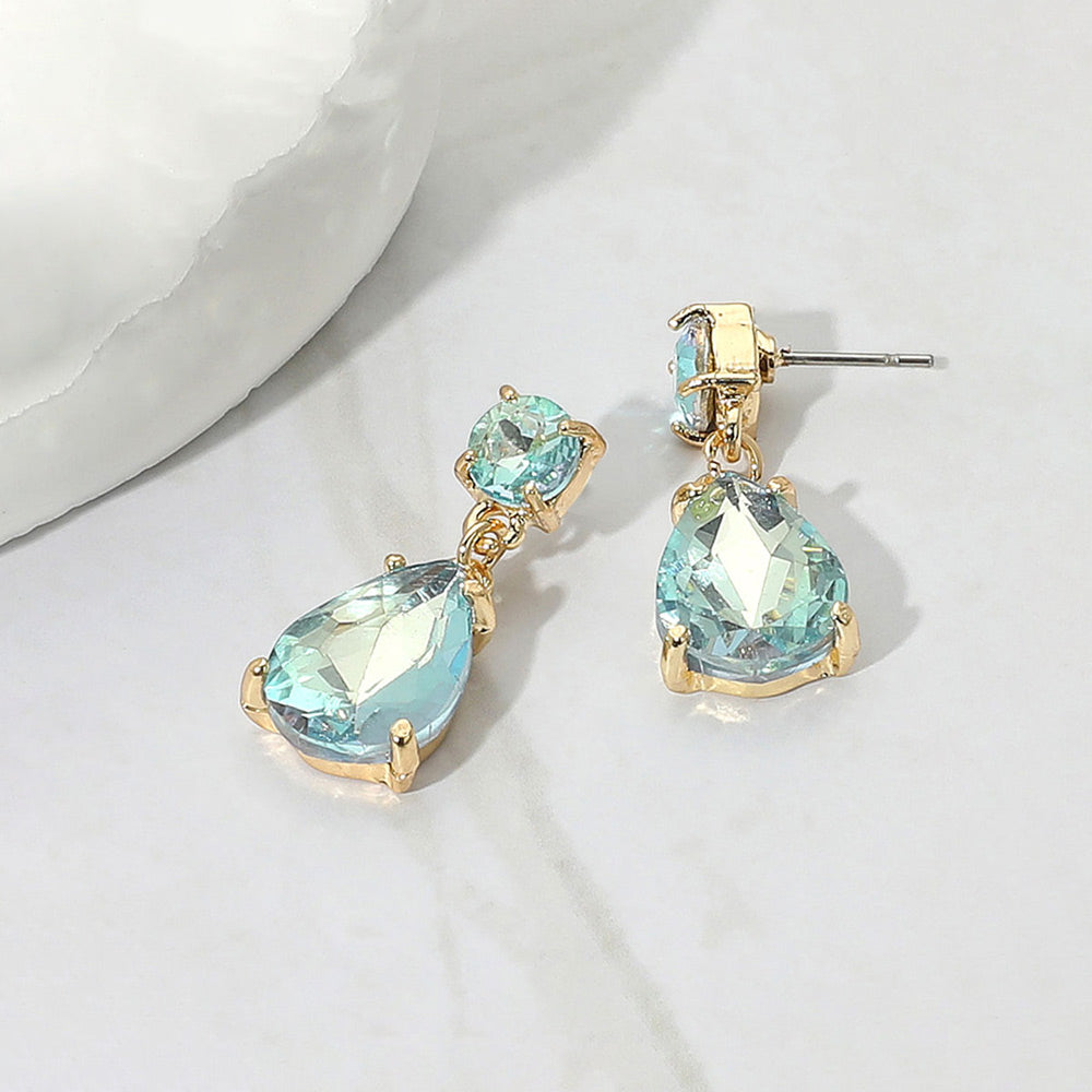 Madeline Love AB, Aqua Teardrop Glass Stone Cluster Dangle Earrings
