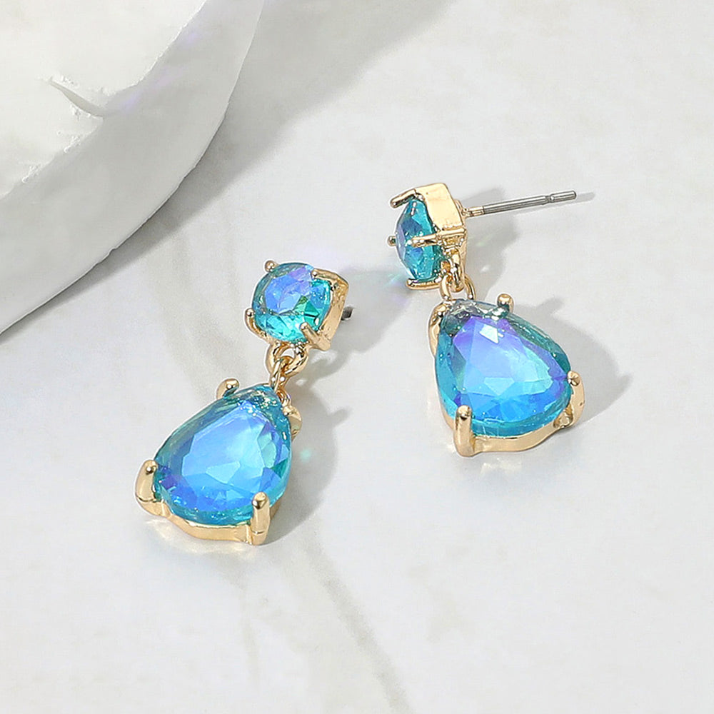 Madeline Love AB, Blue Teardrop Glass Stone Cluster Dangle Earrings