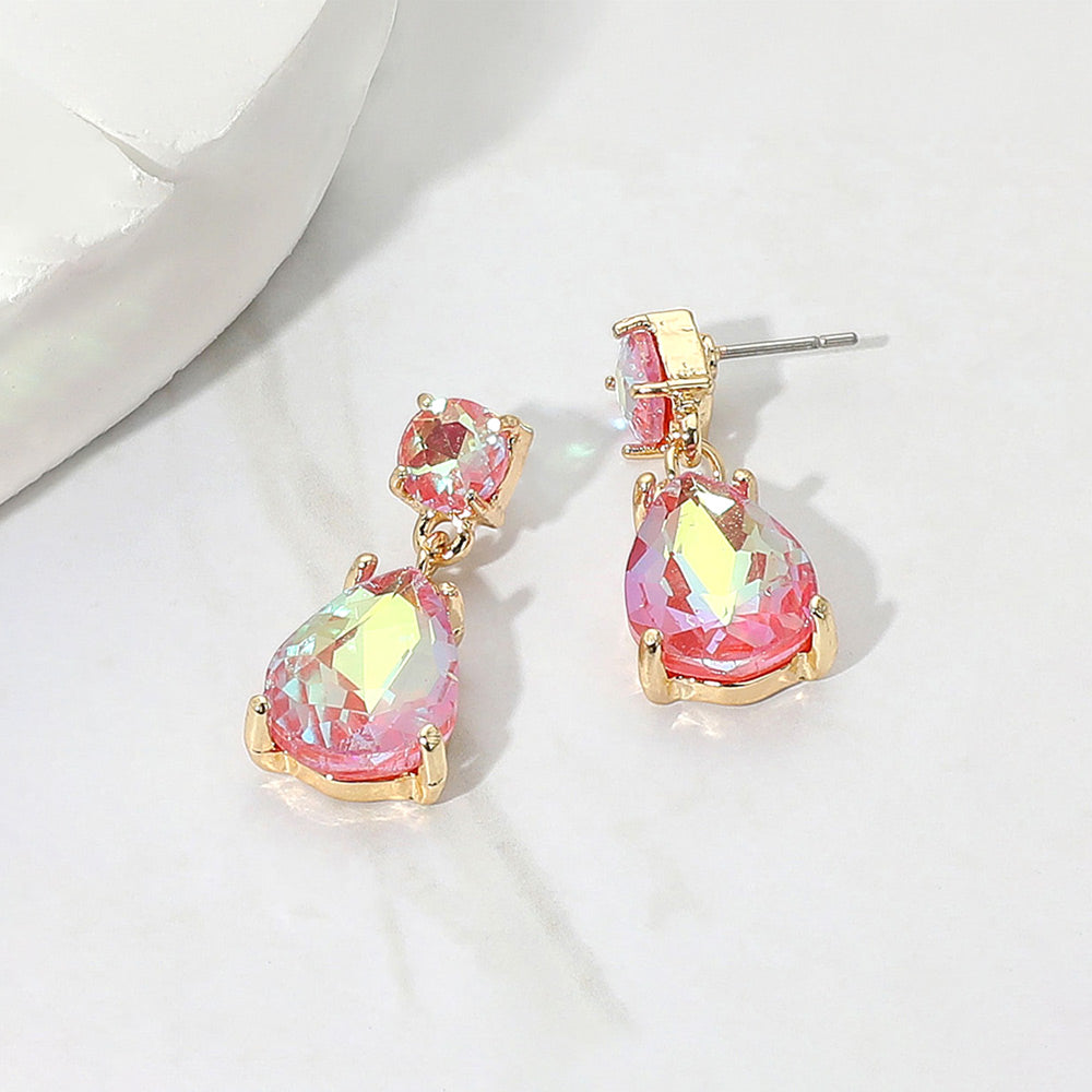 Madeline Love AB, Coral Teardrop Glass Stone Cluster Dangle Earrings