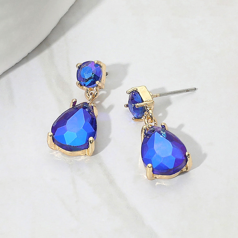 Madeline Love AB, Royal Blue Teardrop Glass Stone Cluster Dangle Earrings