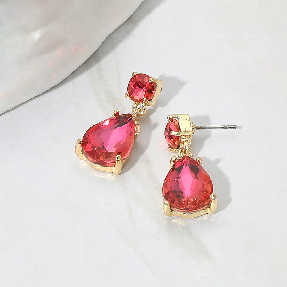 Madeline Love AB, Pink Teardrop Glass Stone Cluster Dangle Earrings