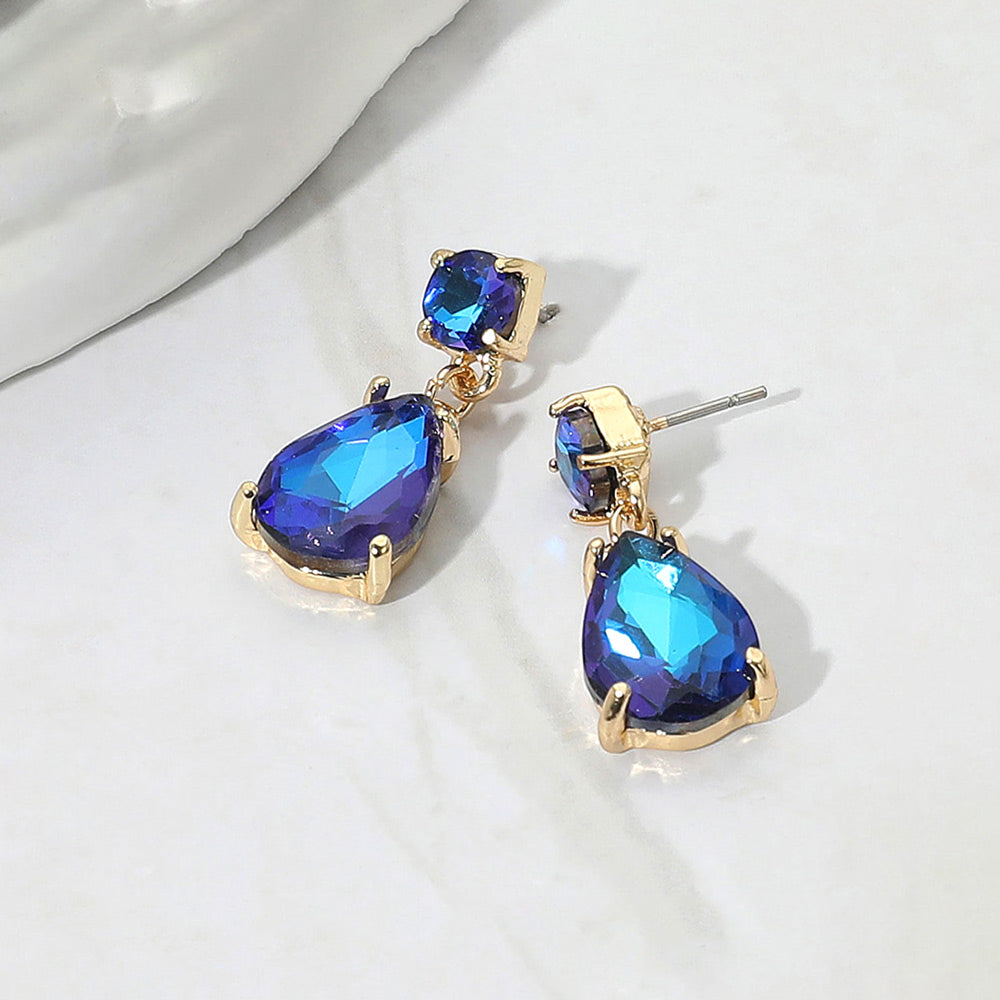 Madeline Love Blue, Gold Teardrop Glass Stone Cluster Dangle Earrings
