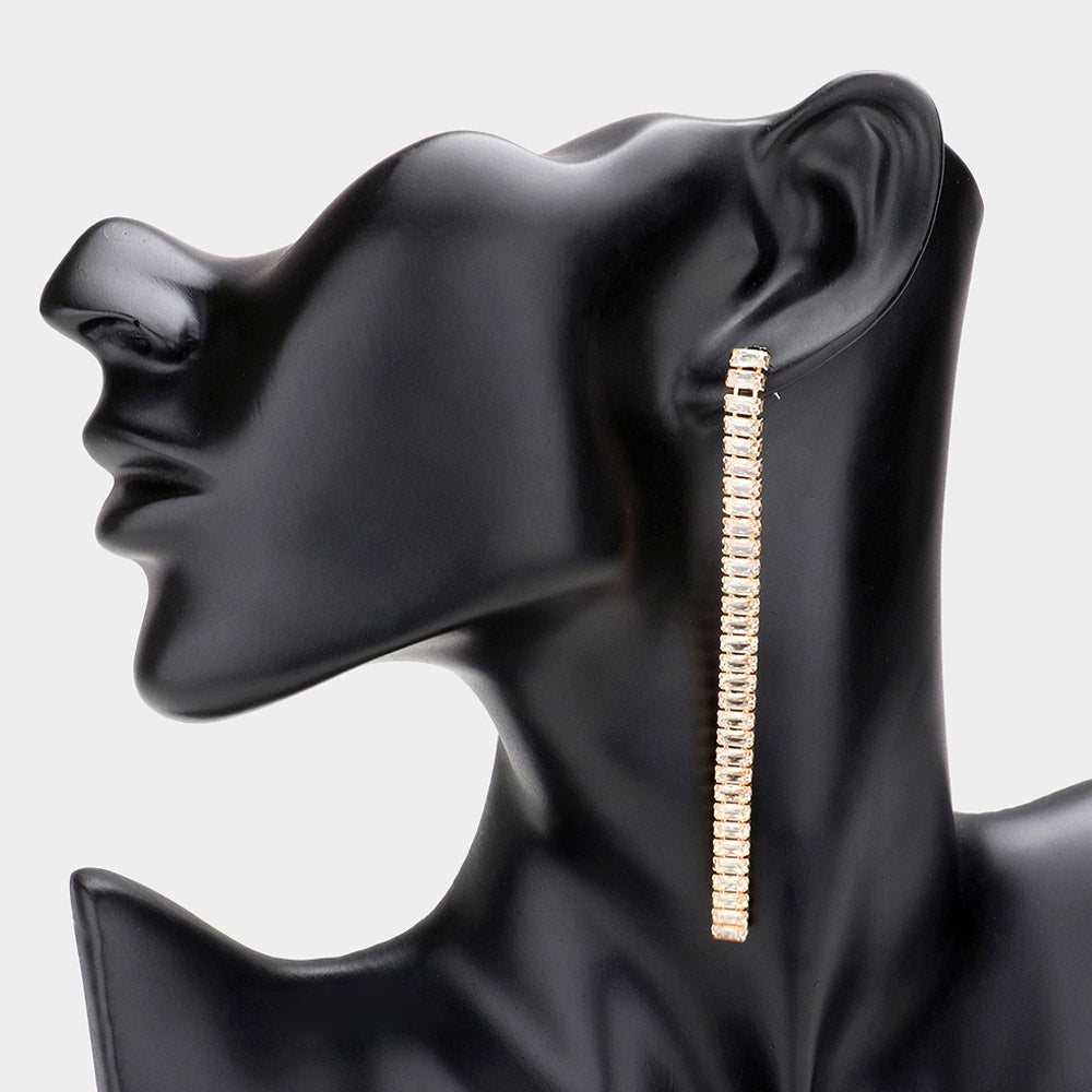 Madeline Love Gold Rectangle Stone Long Drop Evening Earrings