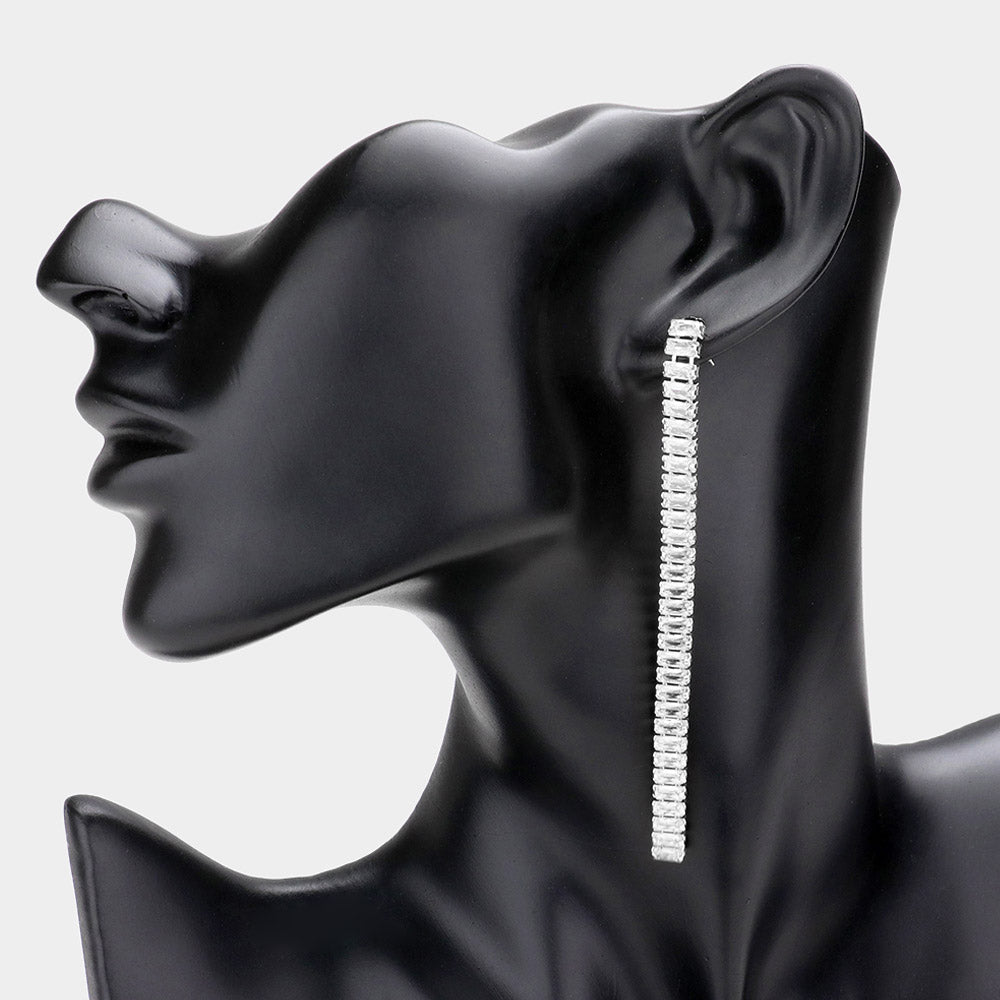 Madeline Love Rhodium Rectangle Stone Long Drop Evening Earrings